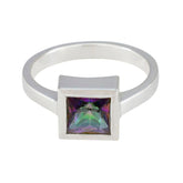 Luna Multicolor Solitaire Ring with Square Gemstone Mystic Quartz Multicolor